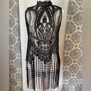 Zara, black, small, lace blouse with fringe
